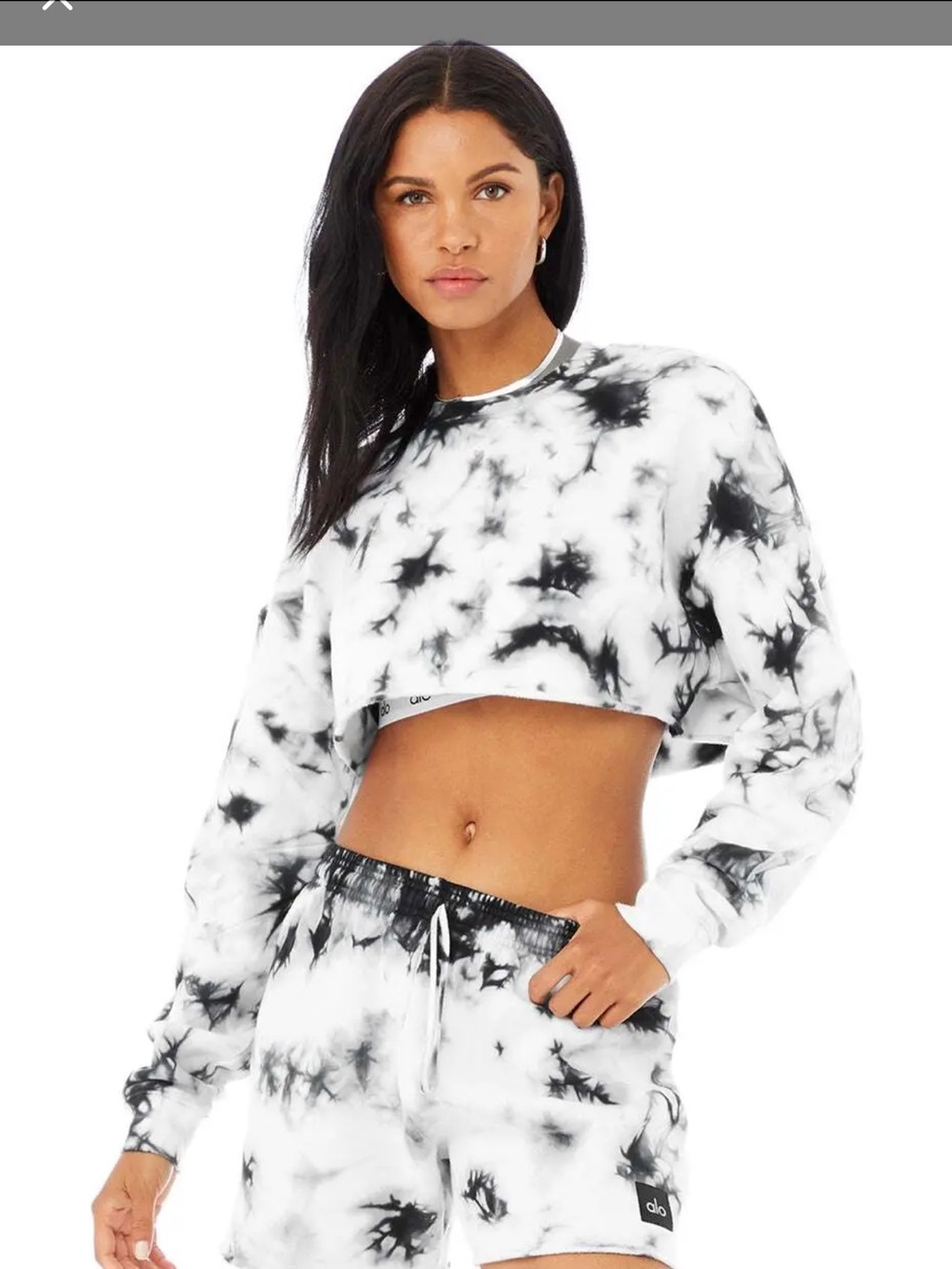 ALO Yoga Black & White Tie-Dye Cropped Sweatshirt